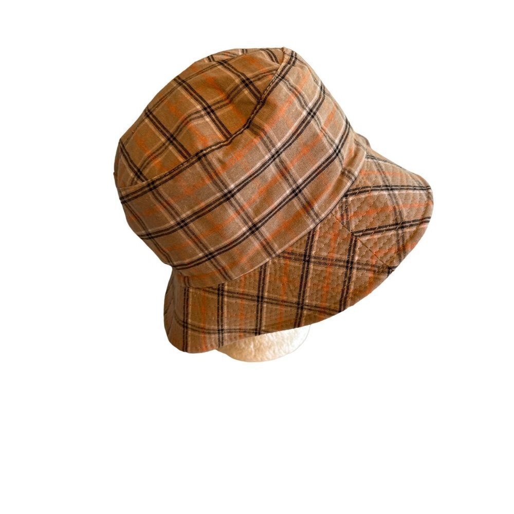 Tan Orange Plaid Bucket Hat One Size Streetwear‎ Casual